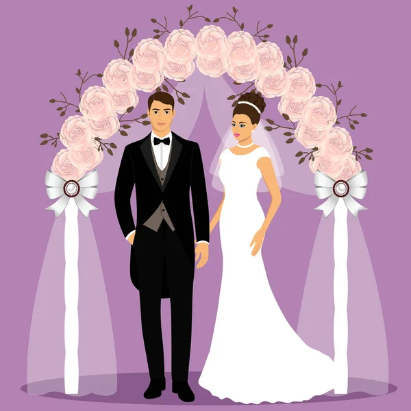 Весільна арка з нареченою і нареченим . — стоковий вектор