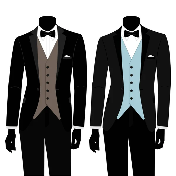 Hochzeitsanzug und Smoking für Männer. — Stockvektor