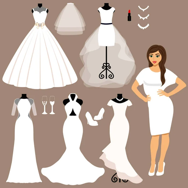 A set of wedding dresses. The choice. — Stock Vector