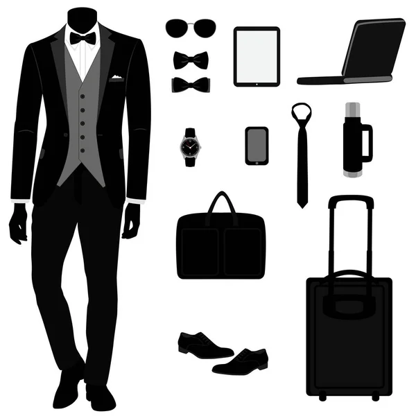 Esmoquin de hombre. Accesorios para hombre . — Archivo Imágenes Vectoriales