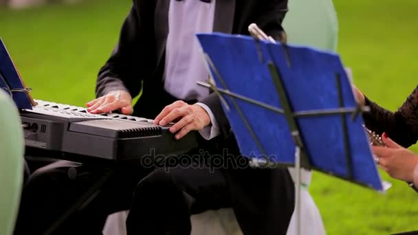 Músico tocando teclado na banda — Vídeo de Stock