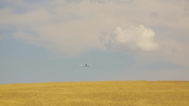 Plane leaving for horizon — Stock Video