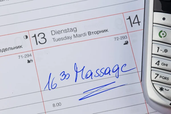 Entry to the calendar: massage — Stock Photo, Image