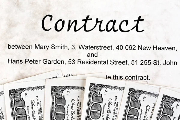 Dollar bills and english contract — Stock Photo, Image