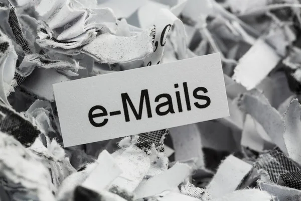 Shredded paper keywords emails — Stock Photo, Image