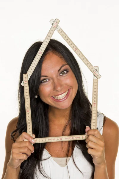 Young woman wants to build a house — Stock Photo, Image