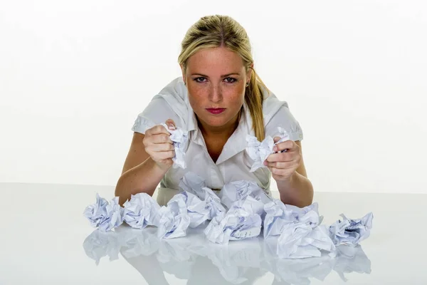 Woman in the office with burnout — Stock Photo, Image