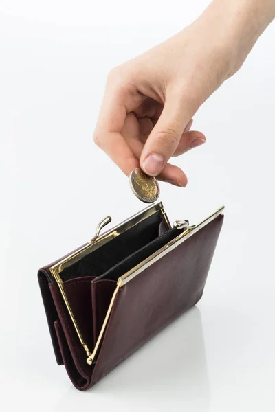 Purse and coin — Stock Photo, Image