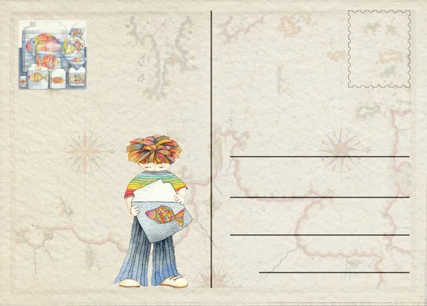 Ręcznie rysowane ponownie pocztówka — Zdjęcie stockowe