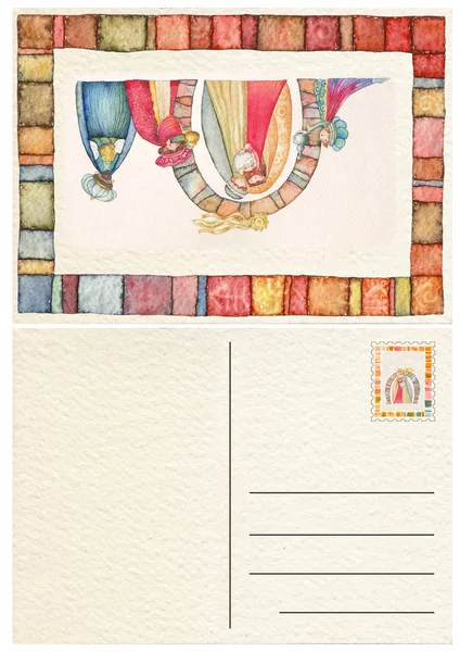 Cartão postal frontal e traseiro desenhado à mão — Fotografia de Stock