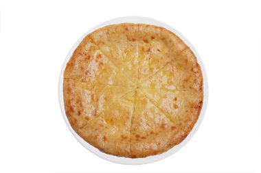khachapuri geleneksel Gürcü yemeği beyaz arka plan üstten görünüm yuvarlak