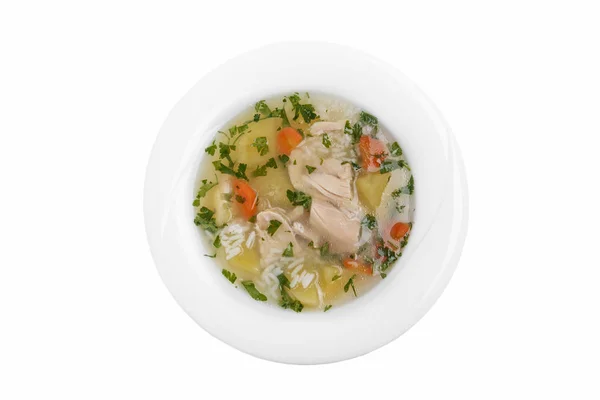 Sup ayam hidangan tradisional Georgia pemandangan atas putih — Stok Foto