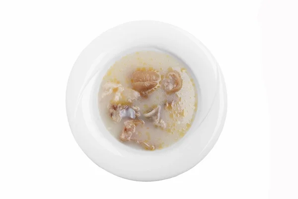 Hash-Suppe traditionelles georgisches Gericht weißer Hintergrund Ansicht von oben — Stockfoto