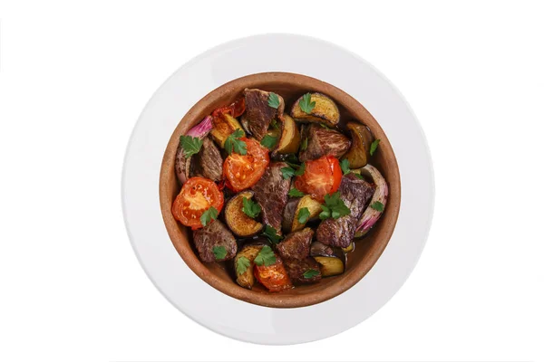 烤熟的肉与蔬菜传统格鲁吉亚菜白色背景顶视图 — 图库照片
