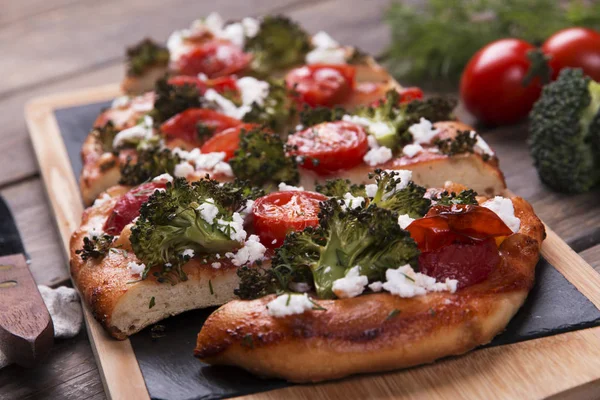 Tart Quiche Broccoli Tomato Goat Cheese — Stock Photo, Image