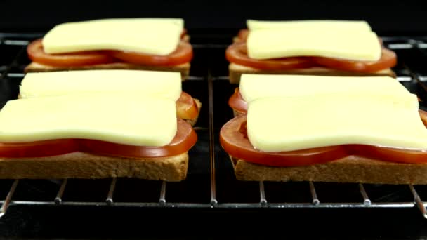 Göra Ost Och Tomat Smörgås Ugn Matlagning Process Tidsfrist — Stockvideo