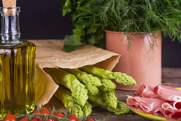 Fresh Green Asparagus Wooden Table — Stock Photo, Image