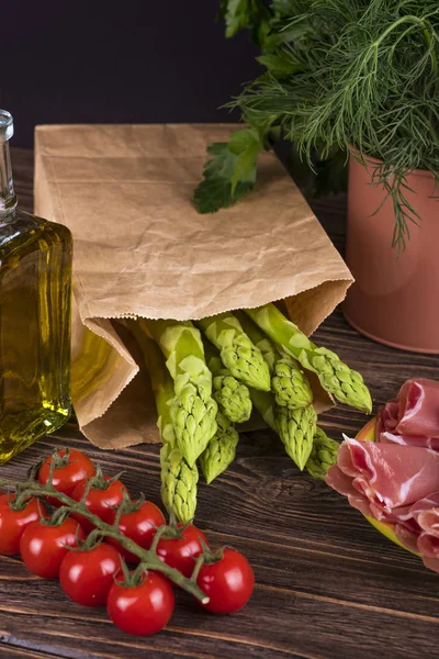 Fresh Green Asparagus Wooden Table — Stock Photo, Image