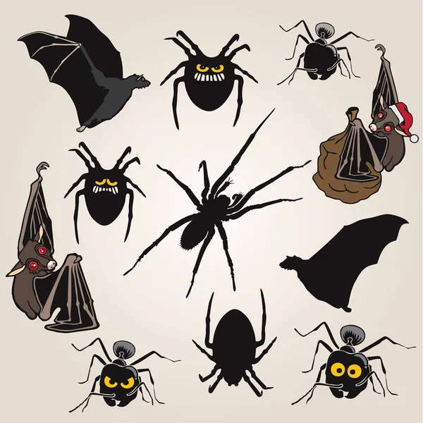 Bats and spiders characters — Stock Vector