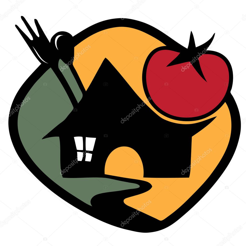 Colorful vector illustration of restaurant logo with tomato