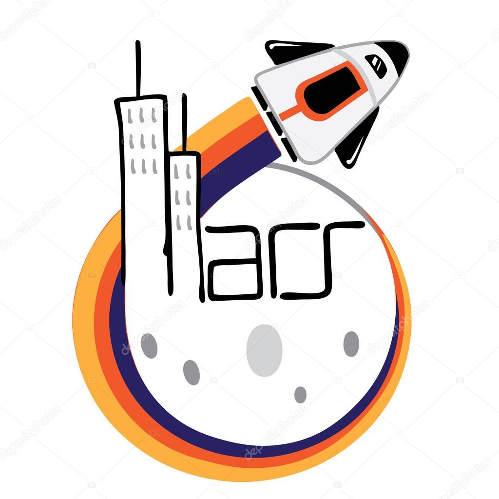 Colorful vector illustration of Mars logo with rocket