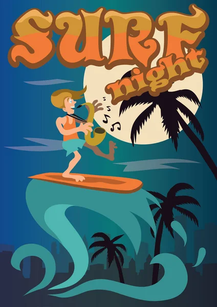 Surfer op saxofoon spelen — Stockvector