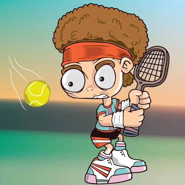 Küçük çocuk tenis oynamaya — Stok Vektör