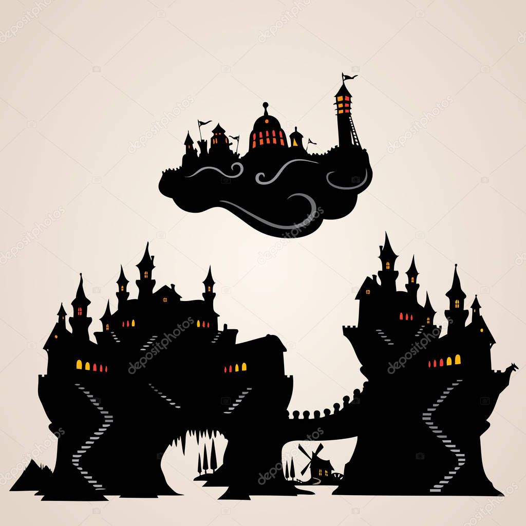 Silhouette of knights city 
