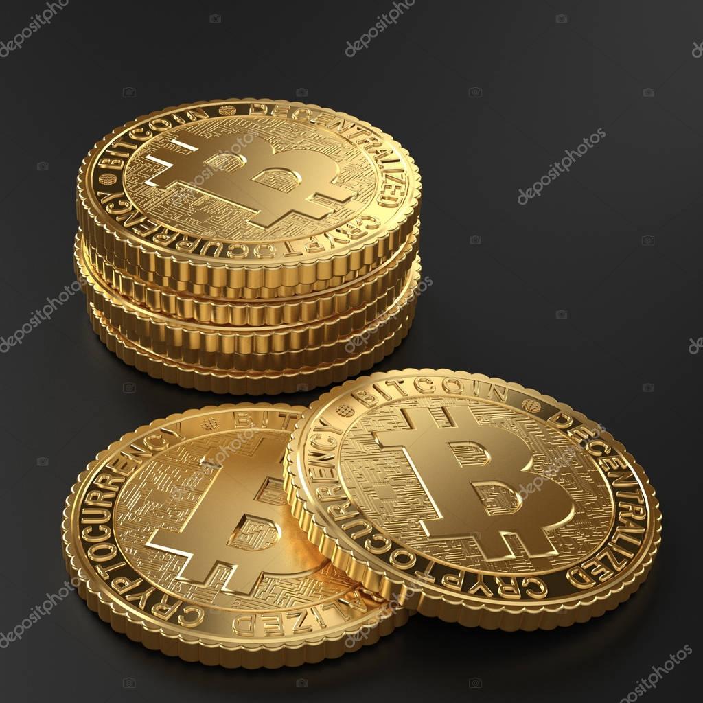 Closeup of Group of golden coins, internet money theme