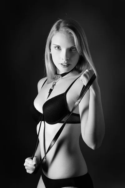 Black and white image of woman in underwear — Stock Photo, Image