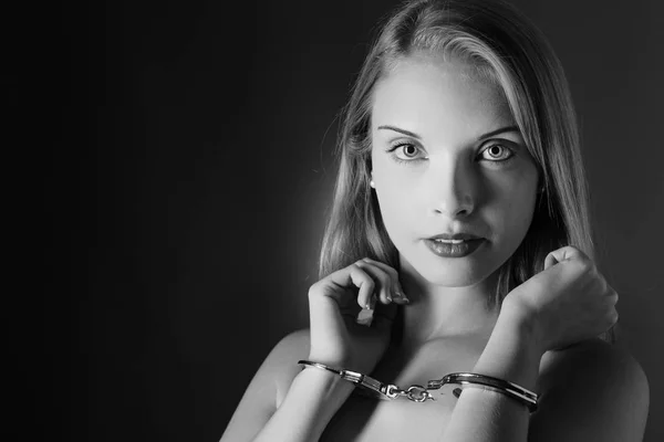 Black and white image of woman in underwear — Stock Photo, Image