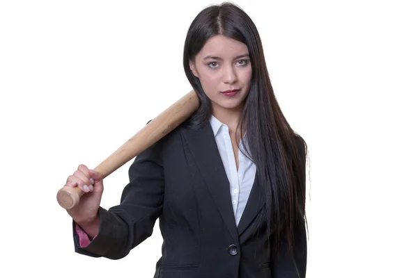 Business woman holding a baseball bat — Stock Photo, Image