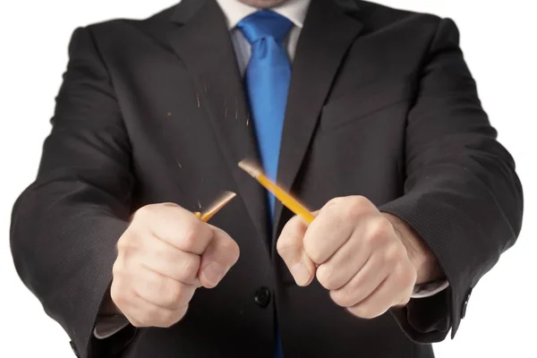 Бизнесмен ломает карандаш — стоковое фото