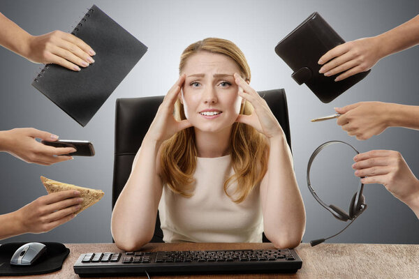 business woman sitting at desk