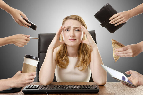 business woman sitting at desk