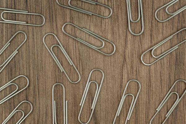 Many Paper Clips Wooden Background — Stock Photo, Image