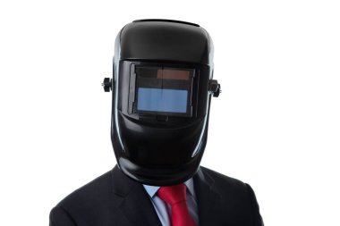 kaynak bir maske takarak iş adamı