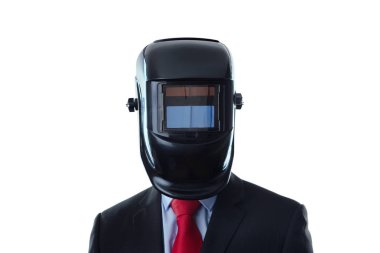 kaynak bir maske takarak iş adamı