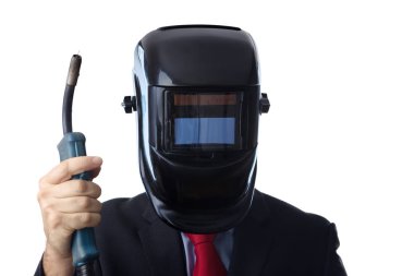 kaynak bir maske takarak iş adamı