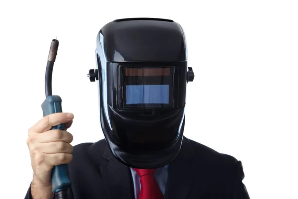 Business Man Wearing Welding Mask — Stock Photo, Image