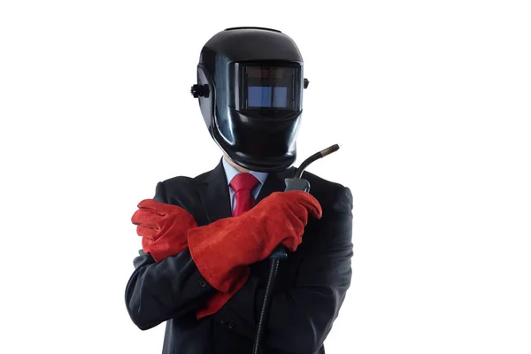 Business Man Wearing Welding Mask — Stock Photo, Image