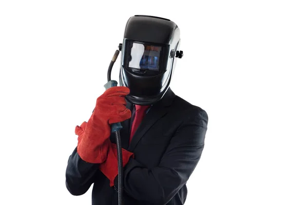 Business Man Wearing Welding Mask — Stock Photo, Image