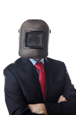 kaynak bir maske takarak iş adamı