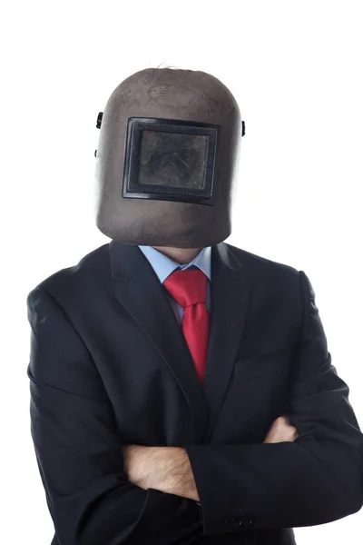 Hombre Negocios Con Una Máscara Soldadura —  Fotos de Stock