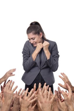 iş kadını ellerinizle onu dört aşağı çekti