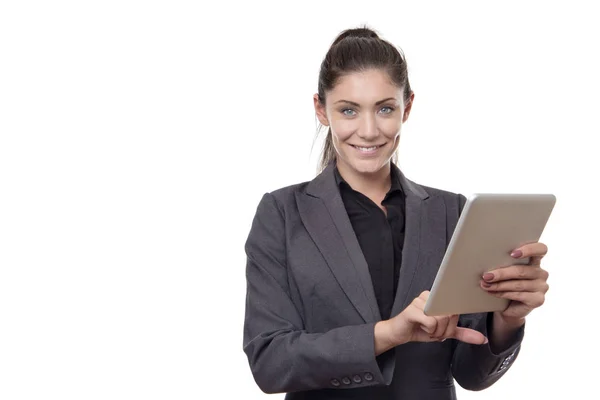 Felice donna d'affari di lavoro — Foto Stock