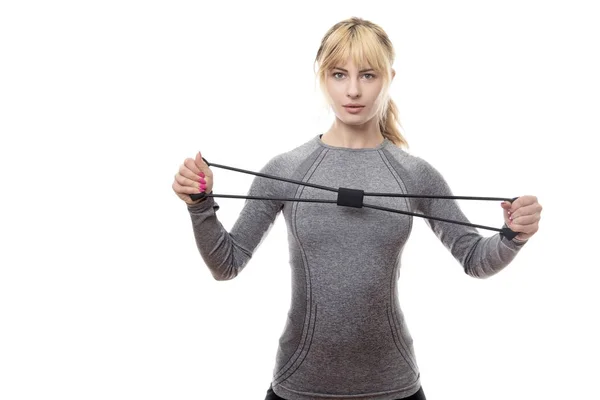 Stretching out with a rubber band — Stock Photo, Image