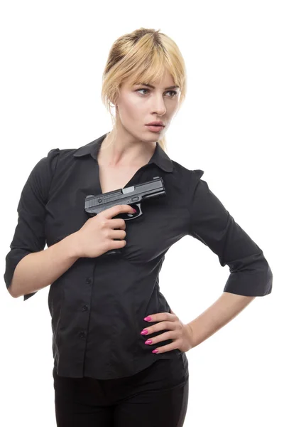 Femme d'affaires avec une arme de poing — Photo