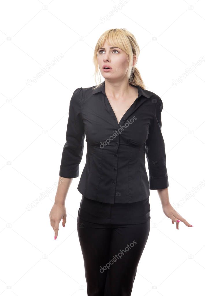 woman looking around scared