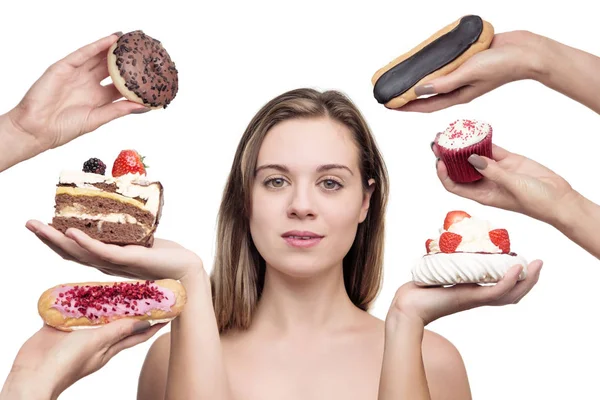 Woman Surrounded Many Cakes — Stock Photo, Image